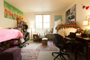 Scripps College, one of the Claremont Colleges east of Los Angeles, is considered to have the most beautiful dorms in the U.S. Students in a dorm room in Gabrielle Jungels-Winkler Hall have room to express themselves. 