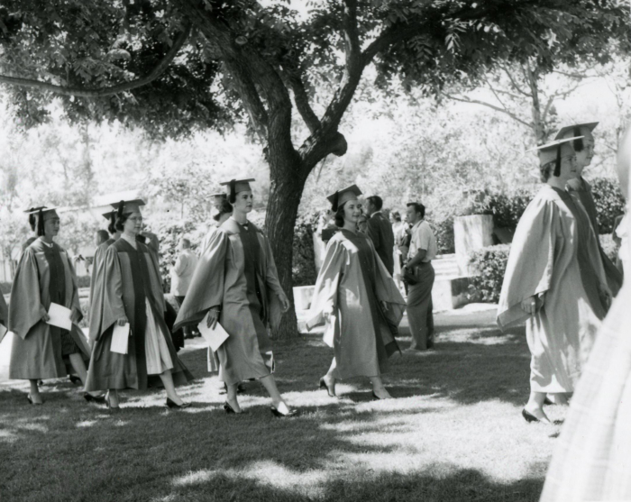 scripps commencement in 1947 under Elm Tree Lawn