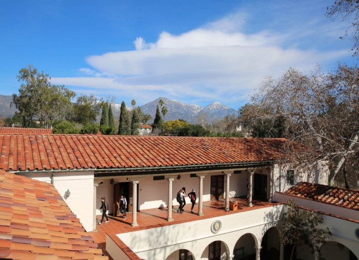 Scripps building with view of mountains in background