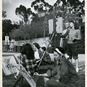 Archival students painting outdoors