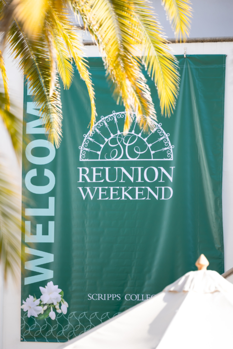 a reunion weekend banner at Scripps College, Claremont, CA