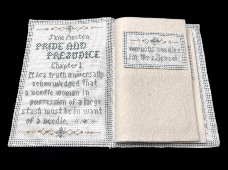 A Pride and Prejudice needle book designed and stitched by Gay Ann Rogers.