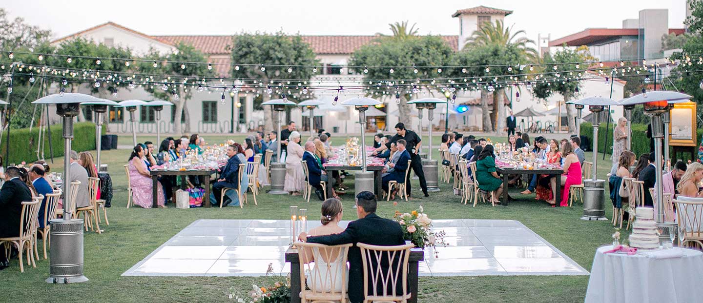 Bowling Green: A sprawling, verdant lawn with a view of the San Gabriel Mountains, ideal for a large Scripps College wedding.