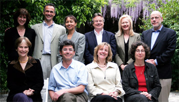 Humanities Institute Directors past and present, clockwise from top left: Claire Bridge, Michael Roth, Rita Roberts, David Lloyd, Susan Rankaitis, Norton Batkin, Julia E. Liss, Nathalie Rachlin, Dion Scott-Kakures, Cheryl Walker