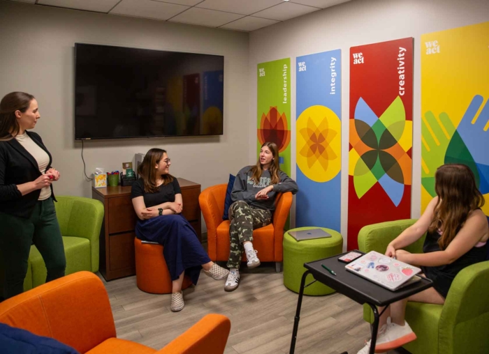 A group of students inside the Laspa Center