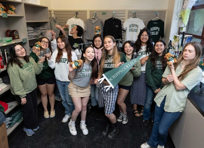 Scripps students posing for photograph at the Scripps College Student Store