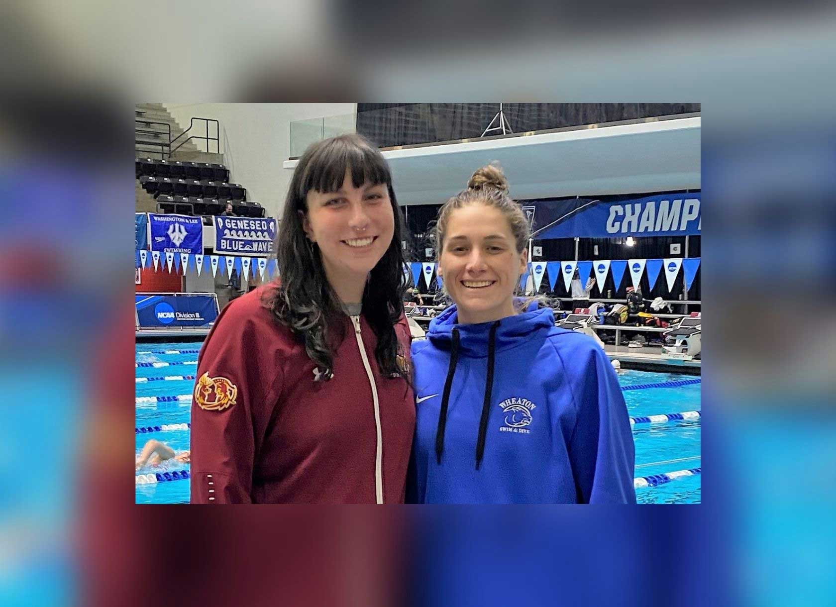 Scripps College senior Ava Sealander '22 with fellow swim and dive All-American