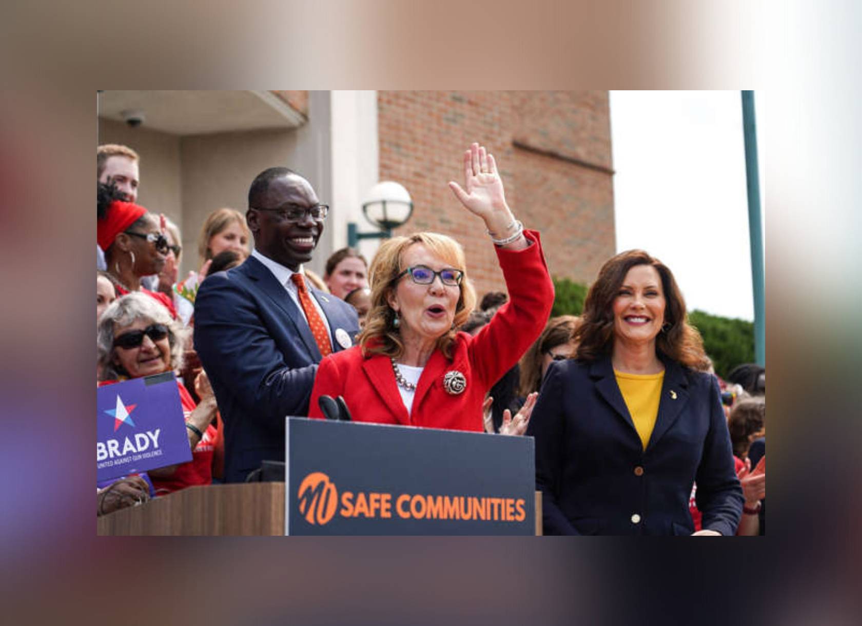 Former congresswoman and gun control advocate Gabby Giffords '93 speaks to crowds in Michigan