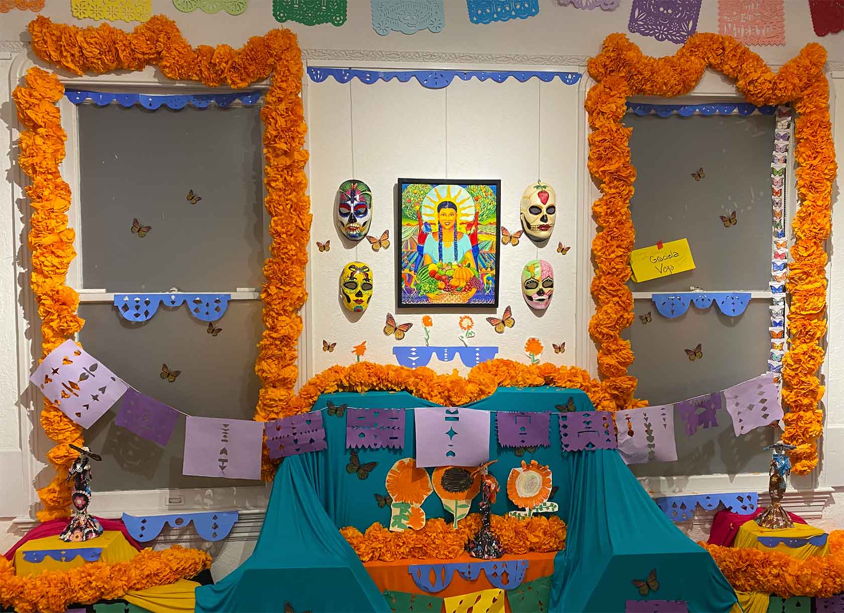 An ofrenda from the Día de los Muertos exhibition curated by Graciela Vega '93