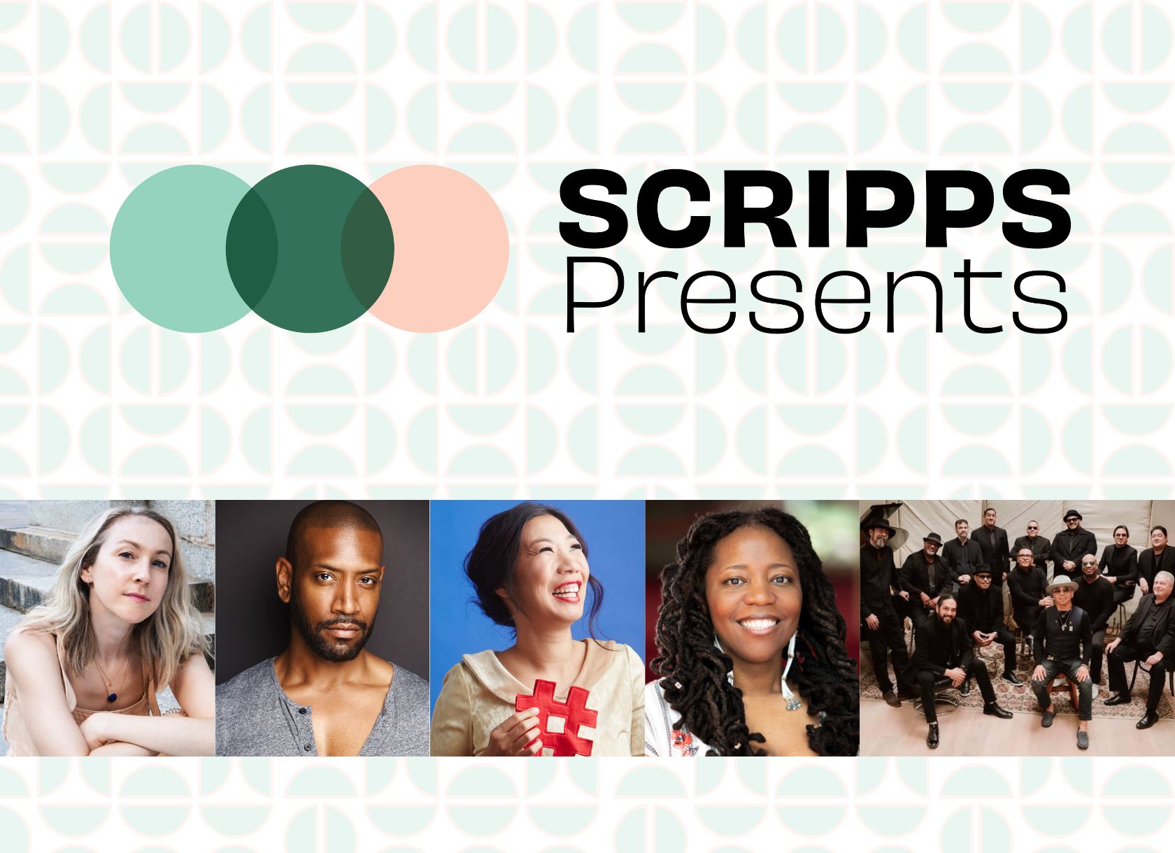 Scripps Presents Spring 2023 Season graphic and composite image of season's guests