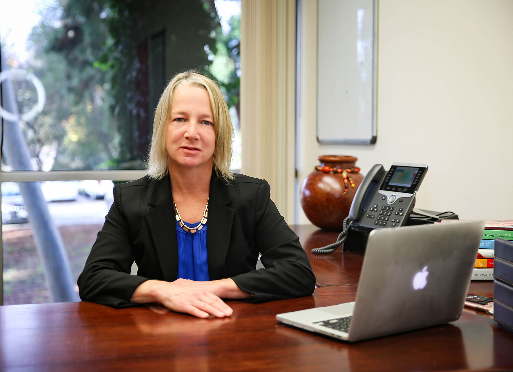 Portrait of Stacey Wood, Molly Mason Jones Chair in Psychology and professor of psychology at Scripps College in Claremont, California