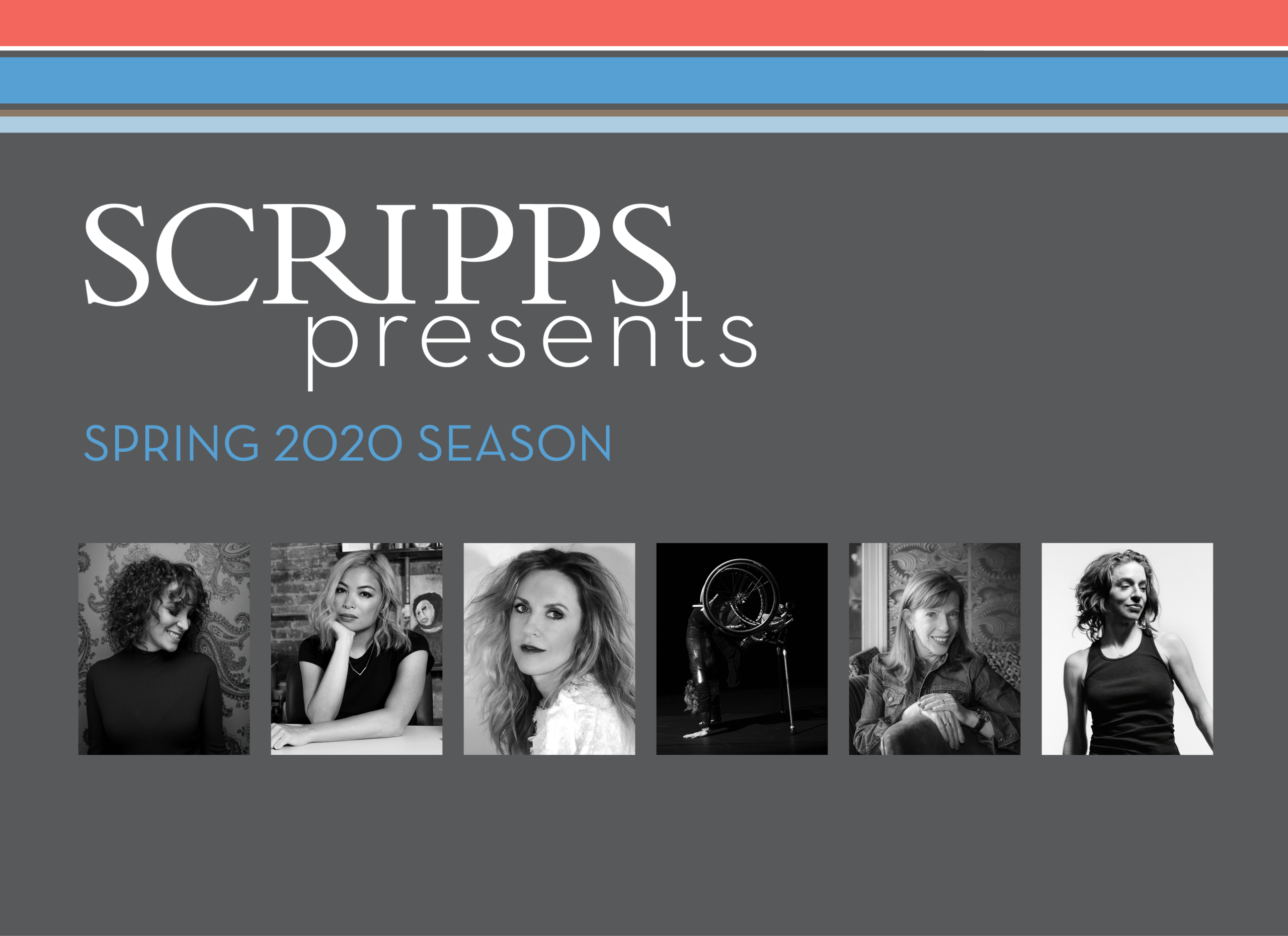 A graphic saying 'Scripps Presents' with black and white images of various individuals.