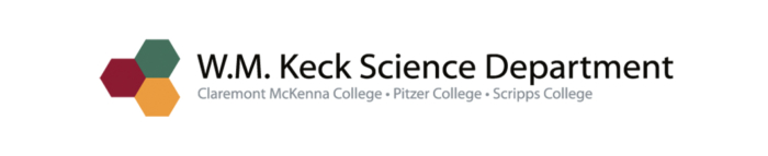 A logo saying 'W.M. Keck Science Department' next to an icon of three conjoined red, green, and orange hexagons.