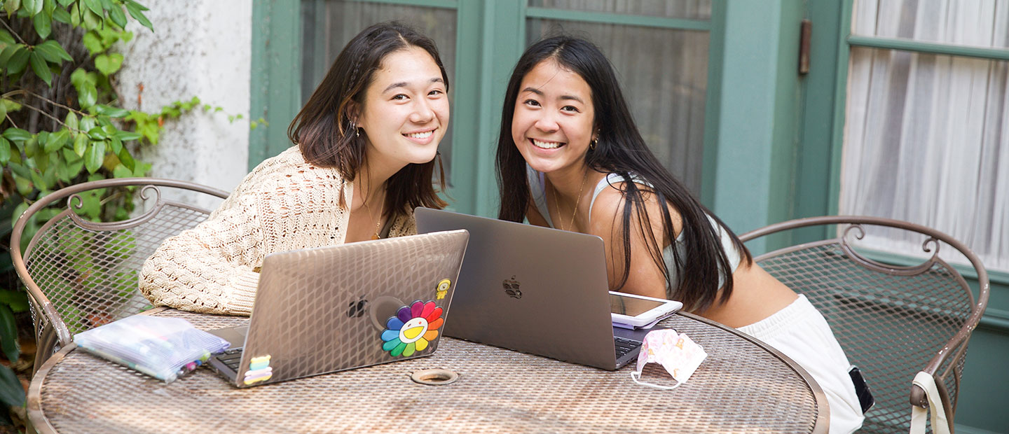 two students studying together