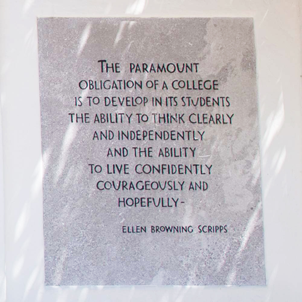A quote from Ellen Browning Scripps etched on a wall
