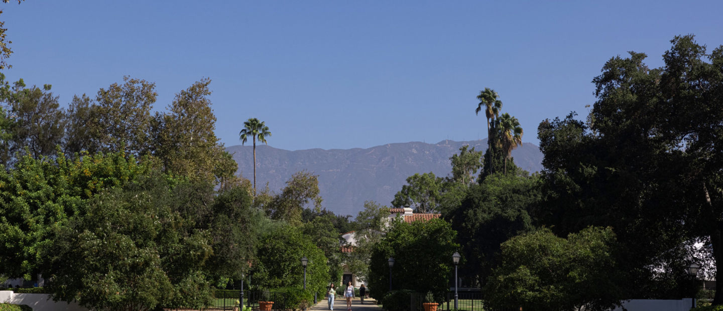 Scenic photo of Scripps campus with San Gabriel Mountains in the background