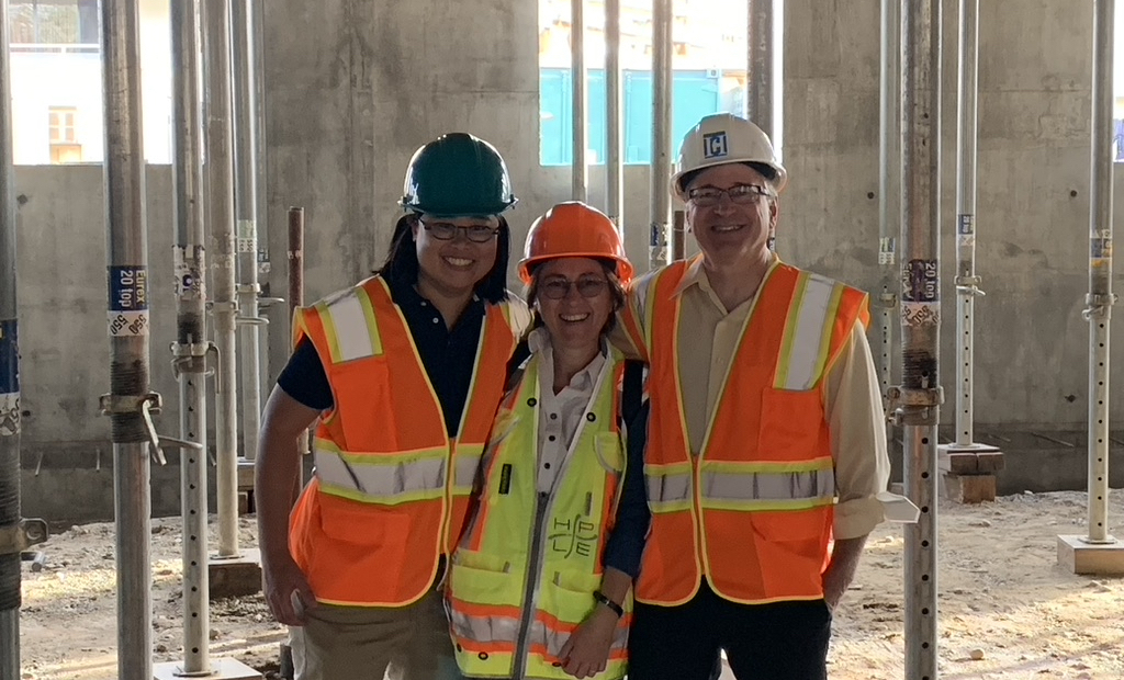 Science professors on construction site