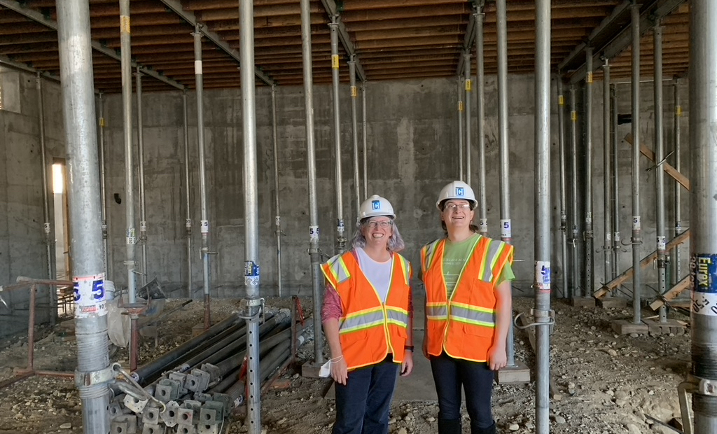 Science professors on construction site